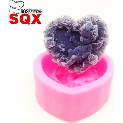Heart shaped angel holding a butterfly baby Silicone Soap Molds Candle Mould Cake Decorating Tools SQ14202