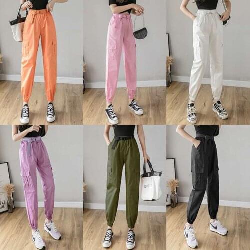 Spring Autumn Woman Vintage Solid Joggers Sweatpants Female Trousers Elastics High Waist Solid Pants Ladies Hip Hop Pants H314