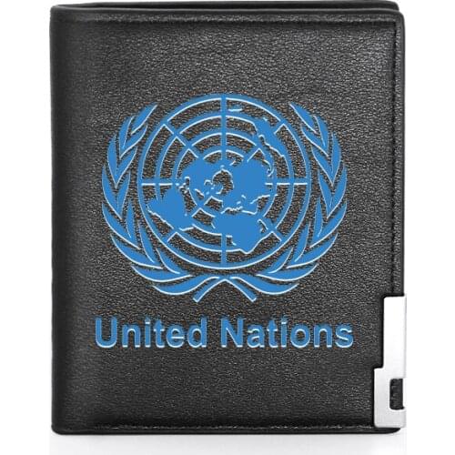 High Quality Luxury United Nations Symbol Printing Leather Wallet Credit Card Holder Short Male Slim Purse For Men