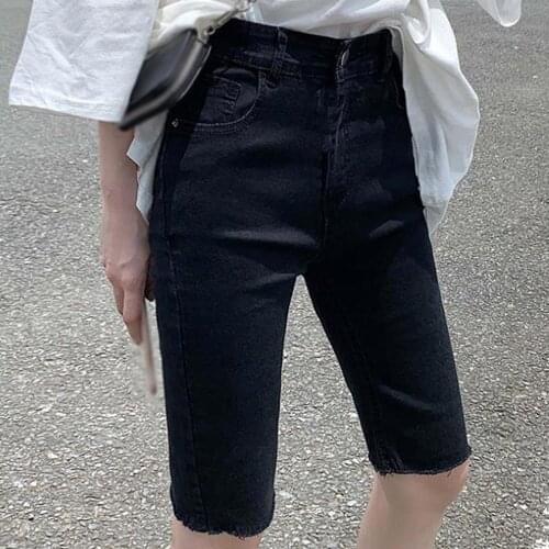 Long Jean Shorts Womens Denim Shorts Casual 2021 Summer High Waist Bodycon Knee Length Short Pants Women Vaqueros Cortos Mujer