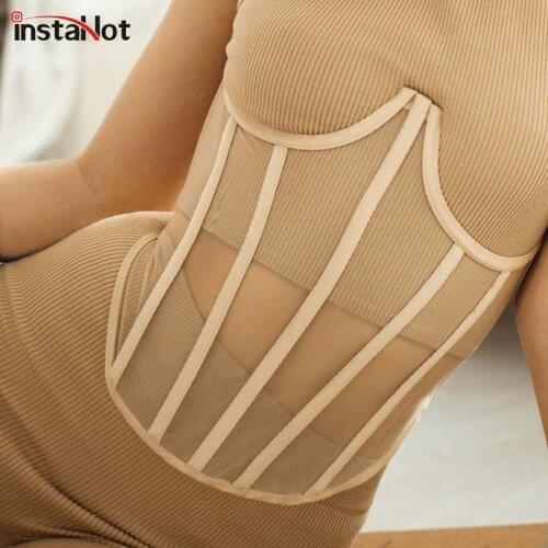 InstaHot Women Mesh Corset Belt Bandage Fitted Waist 2021 Accessories Streetwear See Through Fashion Belt Female Retro Corests