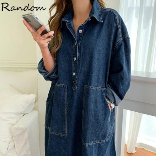 Denim Dress Womens Spring Clothing Full Sleeve Turn-Down Collar Buttons Split Casual Loose Female Street Wear Denim Robe Dress