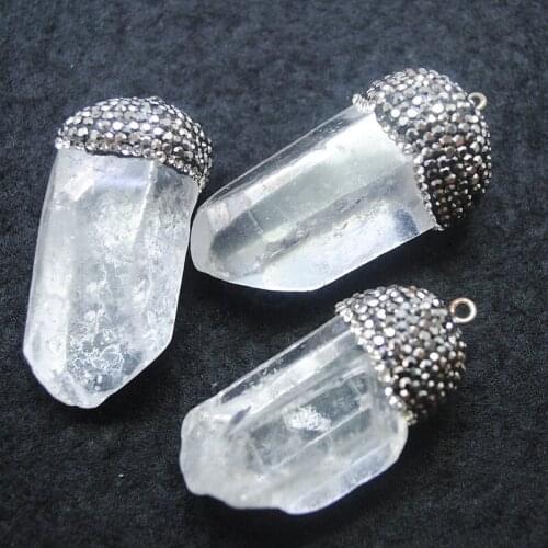 1pc Natural white crystal pendants clearly white crystal items with rhinstone for women necklace making accessories size 40-50mm