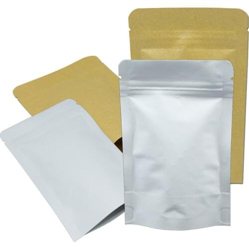 100PCS/ Lot Brown White Outer Kraft Paper Bag Self Seal Zip Lock Package Pouches Inner Aluminum Foil Bag for Dried Food Storage