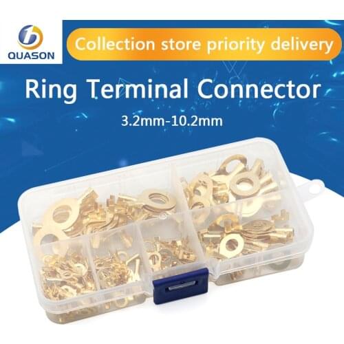 150pcs/set Ring Type Gold Terminals Golden Brass Non-insulated Crimp Terminals Connectors 3.2mm-10.2mm Cable Wire Connectors