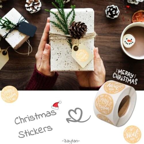 500pcs/Roll Kraft Stickers Christmas Gift Decoration Stickers Envelope Package Seal Labels Xmas Kerst Stickers