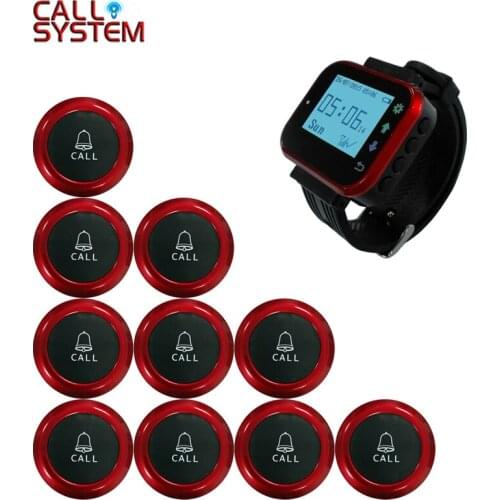 Ycall Wireless Waiter Calling Bell System Restaurant Service Caller 1 Watch Wrist Pager + 10 Call Button Transmitter