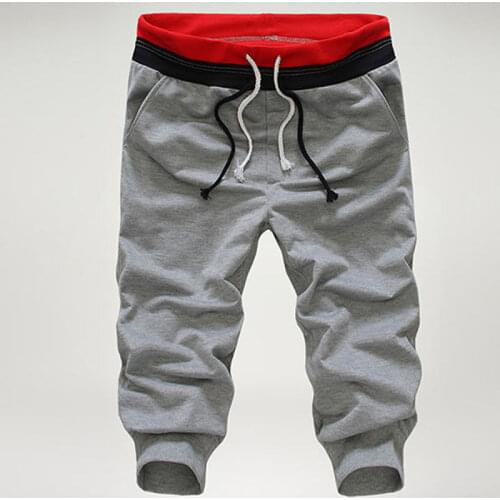 Mens 3/4 Knee Cross-Pants Ropa De Hombre Fashion Drawstring Pocket Patchwork Calf-length Trousers Casual Sport Men Jogger Pants