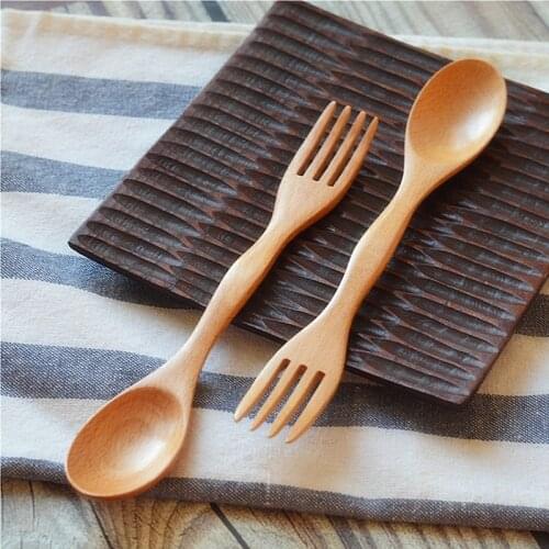 CATHYLIN Bamboo Spork Tableware Portable Fiber Wooden Fork Spoon Dual Use Beech Dinnerware OT19060