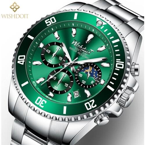 WISHDOIT 2020 New Mens Quartz Watches Fashion Luxurious Sports Waterproof Luminous Chronograph Stainless Steel Men Wrist watch