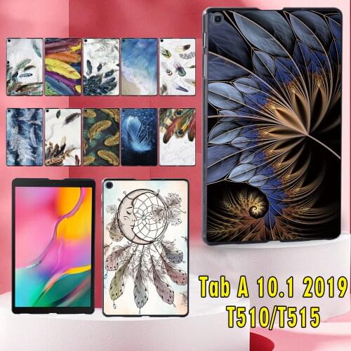Tablet Case for Samsung Galaxy Tab A 10.1 Inch 2019 T515/T510 Feather Pattern Casual Hard Plastic Shell Cover+Stylus