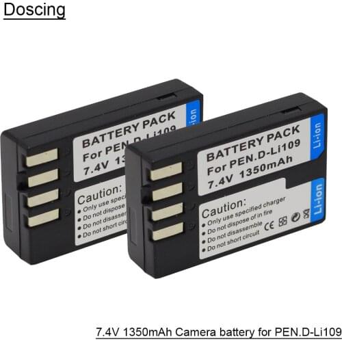 Doscing 2Pcs 1350mAh D-LI109 DLI109 D LI109 Camera Battery For Pentax K-30 K-R K-50 K-500 K-2 KR K2