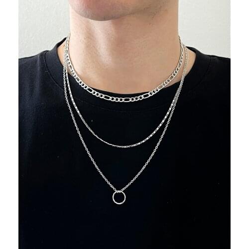 Stillgirl 2Pcs Double Layer Punk Silver Color Chain Pendant Necklace for Men Hip Hop Geometric Couple Female EMO Fashion Jewelry