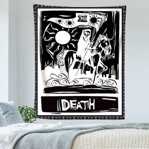 Black Tarot Tapestry Wall Hanging Hippie Witch Trippy Tapestry Anime Moon Boho Decor Living Room Decoration Witchcraft Supplies