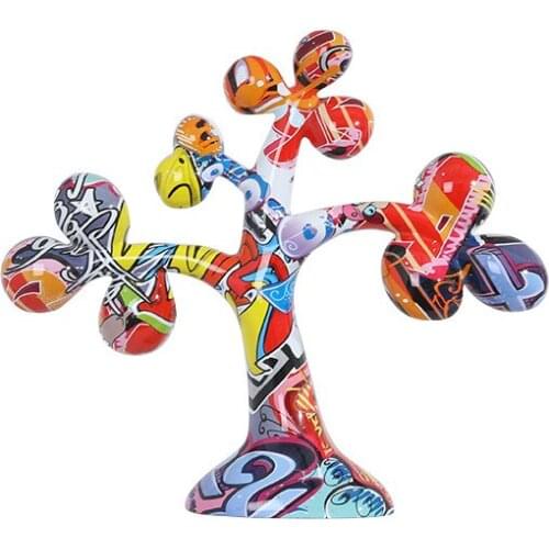 Art Tree Graffiti Furnishings Plants Lucky Fortune Tree Colored Resin Crafts Modern Creative Room Dining Jewelry Home Gifts