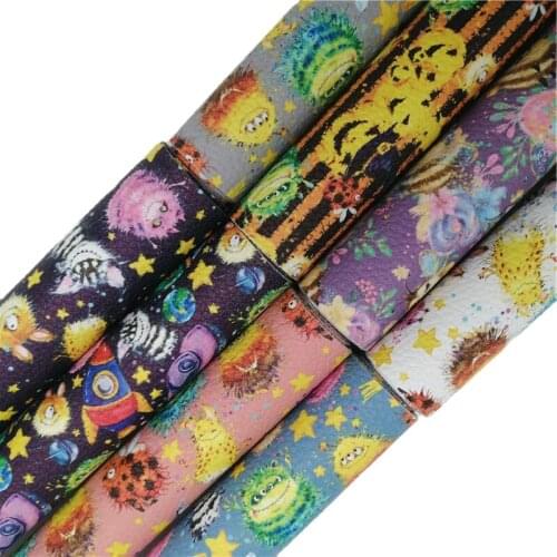 Halloween Cute Monsters Printed Synthetic Faux Vinyl Leather Fabric Sheets For Bows Earrings DIY 21X29CM FZ230B