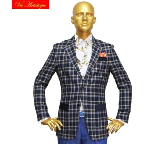 Custom tailor made Mens bespoke suits business formal wedding ware bespoke 2 piece (Jacket+Pants) navy plaid wool slim fit 2019