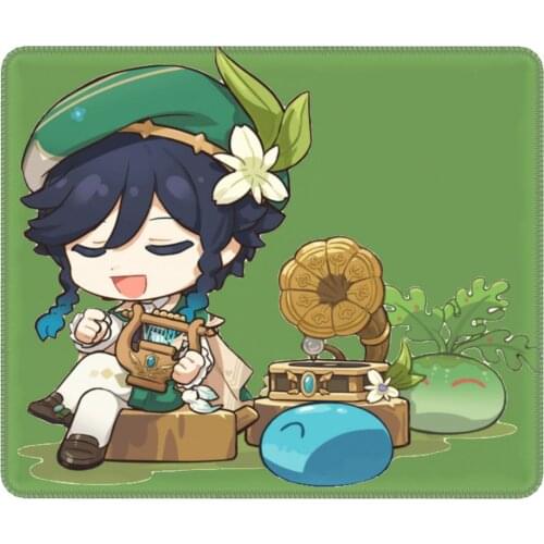 Venti Playing Music To Slime Humor Mouse Pad Genshin Impact Anime Game Lockedge Mouse Mats Rubber Computer Keyboard Desk Pad