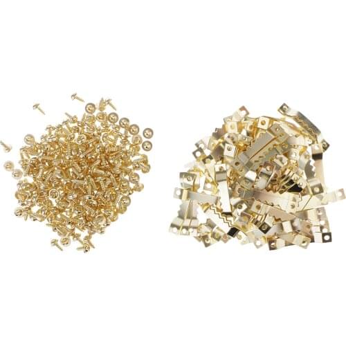 100 Set Golden Saw Tooth Hangers Hooks Fixings & Screws For Photo Canvas Art