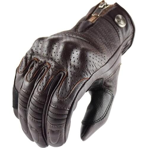 Vintage Zipper Real Leather Motorcycle Gloves Wearable Breathable City Casual Cafer Riding Motorbike Glove Touch Screen Brown
