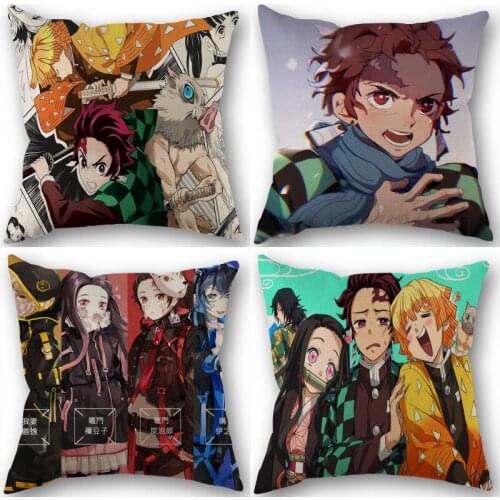 Demon Slayer Pillowcase Cotton Linen Fabric Square Zippered Pillow Cover For Home Wedding Decoration 45X45cm Not Fade 1210