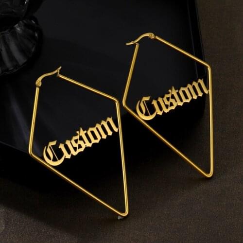 Stainless Steel Custom Diamond Name Big Earrings For Women Personalise Custom Drop Earrings Jewelry Gifts