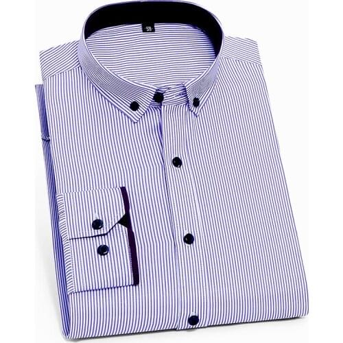 Slim fit non-iron striped business men casual shirts Stand collar long sleeve soft 6 colors