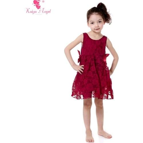 2017 New Styles Summer Spring Girl Dress Burgundy Lace Girl Party Dress Kids Clothes Princess Toddler Girl Clothing Wholesale