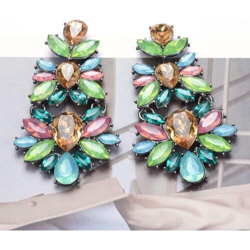 New Fashion Long Green Color Crystal Hanging Earrings For Women Wedding Dangle Drop Crystal Earring Vintage Party Jewelry