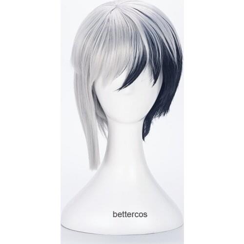 Dr.Stone Asagiri Gen Cosplay Wig Mixed Black Silver White Heat Resistant Synthetic Hair Wig + Wig Cap