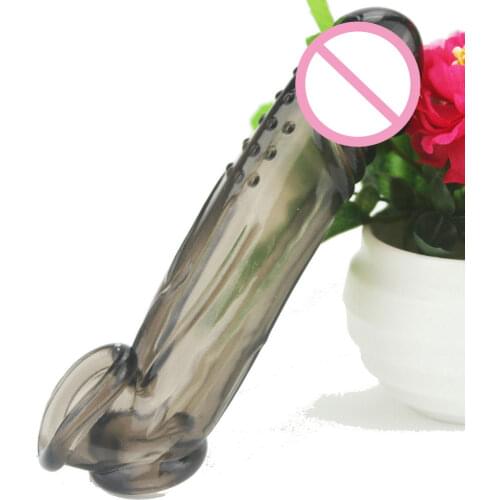 Transparent black penis sleeve condom sex toys for big dildo realistic Male penis sleeve extender reusable Dual cock ring