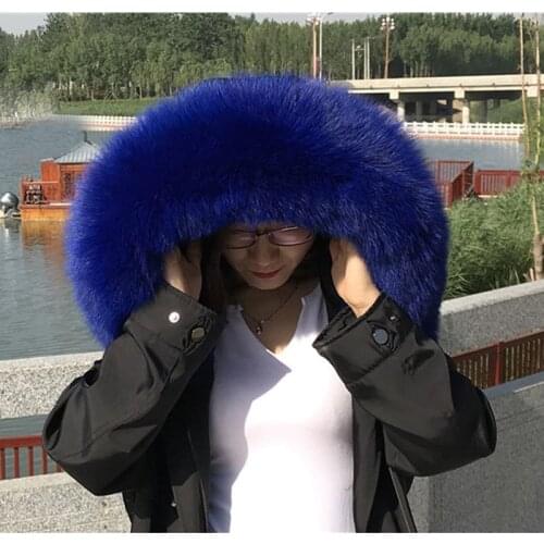 Qearlstar Women Winter Real Fox Fur Collar Scarf Royal Blue High-quality Super Large 17cm Width Natural Fur Scarves Coat Decor