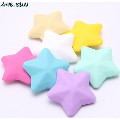 MHS.SUN Silicone Big Fivestar Beads Baby BPA Free Nursing Teething Silicone Beads 40MM For Toy Necklace DIY Jewelry Making 30Pcs