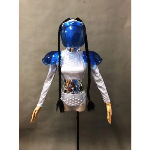 Sexy Silver Mirror Bodysuit Nightclub Men And Women Singer Future Technology Nightclub White Armor Performance Costume