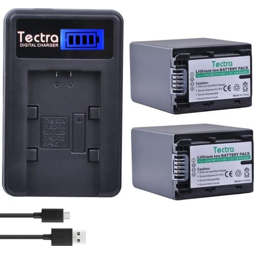 Tectra 2pcs NP-FV100 NP FV100 Camera Battery + LCD USB Charger for Sony NP-FH30 NP-FH40 NP-FH50 NP-FH60 NP-FH70 NP-FH90