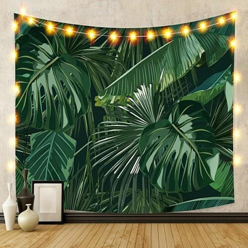 Dark Green Leaves Tapestry Vintage Exotic Summer Plant Nature Frame for Bedroom Photography Wall Decor
