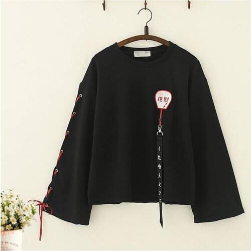 Sweatshirts Women 2020 Streetwear Hoodies Women Oversize Harakuju Embroider Lace Up Hoddies For Girls Aesthetic Hoodie AA5329