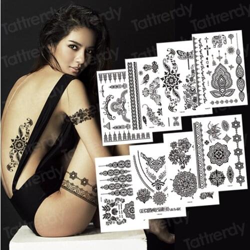 Temporary henna tattoos stickers egypt indian sexy arabic tattoo henna lace jewelry stickers mandala tatoo fake waterproof big