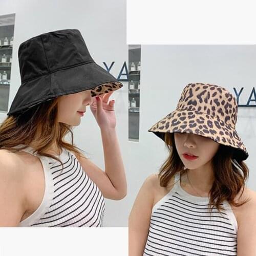Women Leopard Double Sided Bucket Comfortable Breathe Foldable Men Beach Flat Top Sun Fishing Hat high quality Flat Panama Hat