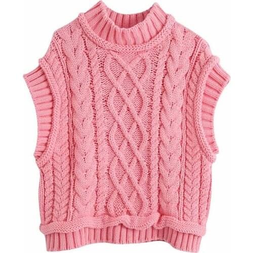 Ladies Casual Turtleneck Pink Knitted Women Pullovers Vest Autumn Chic Lady Sleeveless Women Sweaters Girls Cute Jumpers Female
