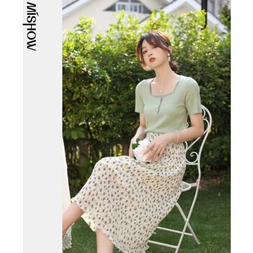 MISHOW Chiffon Skirt Female Summer 2021 New High Waist Floral Printed Elegant Midi A-line Skirts Female Fashion MXA24B0019