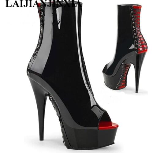 LAIJIANJINXIA New 15 cm Stiletto Heels Women Boots Sexy Ankle Boots Black Party Club Model Pole Dancing Shoes Dance Boots