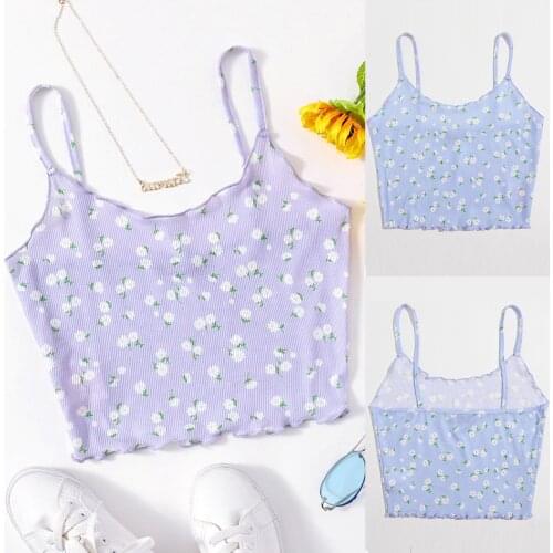 Women Sweet Floral Printed Summer Backless Crop Tops Female Casual Tanks Tops Sleeveless Girls Camisole Shirts Tops Ropa De Muje