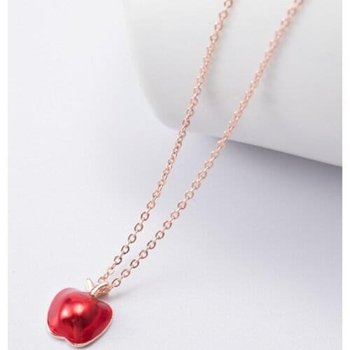 Red apple rose golden chain necklace woman 100% 925 Sterling silver nacklace Jewellery Clavicle chain pendant charms