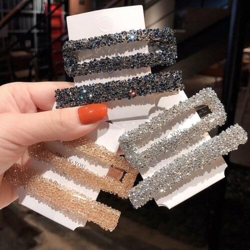 1 Set Strip Rectangular Korea Popular Hair Clips Fashion Woman Rhinestone Shiny Luxury Hairpins BB Clip Styling Tools Barrettes