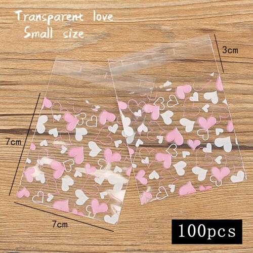 100pcs/lot Snack Food Packaging Bag Transparent White Pink Love Heart Wedding Homemade Cookie Wrap Ziplock Biscuit Candy Bag