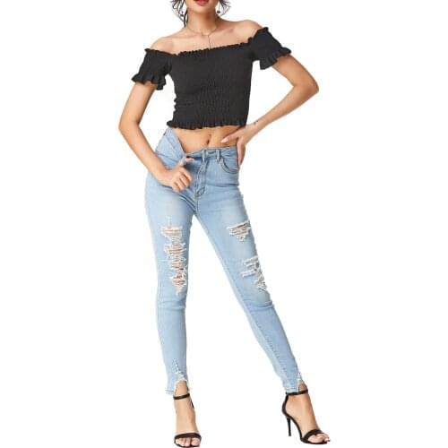 2021 New Womens Pants, All-Match Slim Ripped Jeans with Pockets for Dating Birthday Party Vacation Fashion Joker