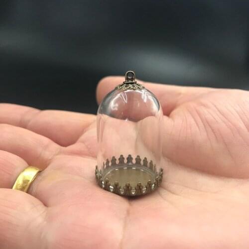 30x20mm diy bell jar tube shape glass globe bronze crown tray lace cap set glass bottle necklace pendant glass vial wed decor