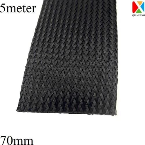 5M Braided Cable Sleeve 70mm Expandable PET Wire Wrap Nylon Tight High Density Sheath Protection Insulated Line Harness Black