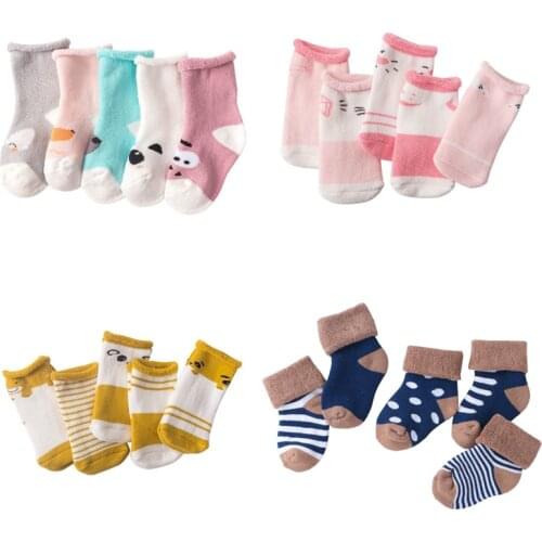 5Pair/lot 2020 new newborn cartoon baby socks warm kids baby foot sock